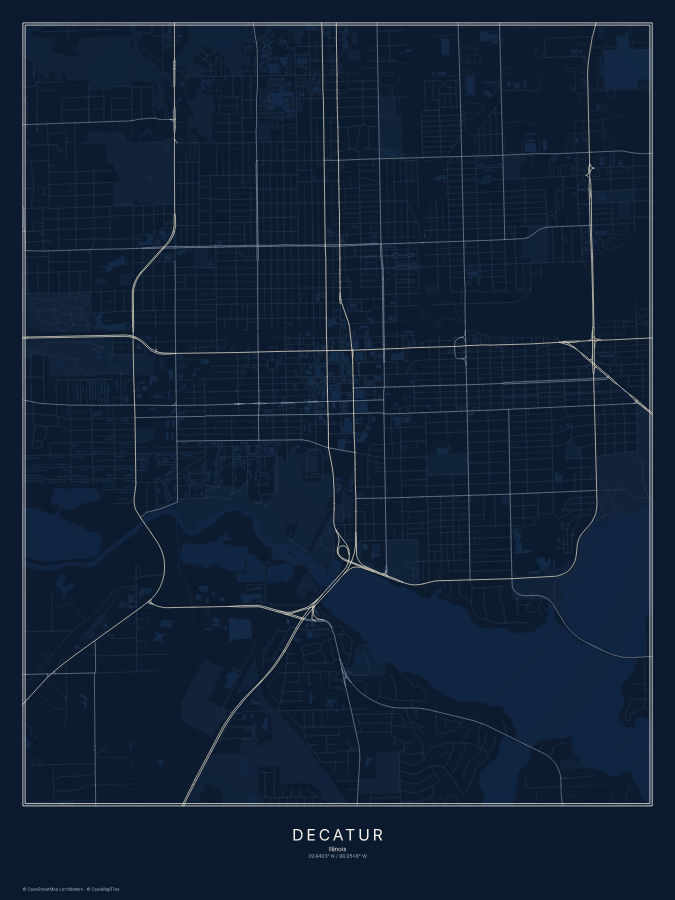 Decatur map poster, midnight style