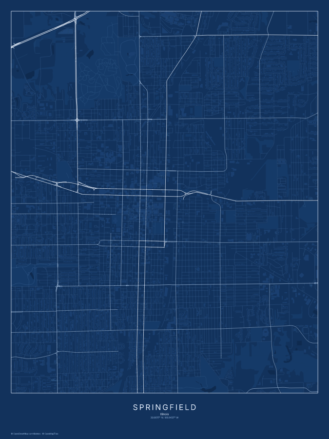 Springfield map poster, blueprint style