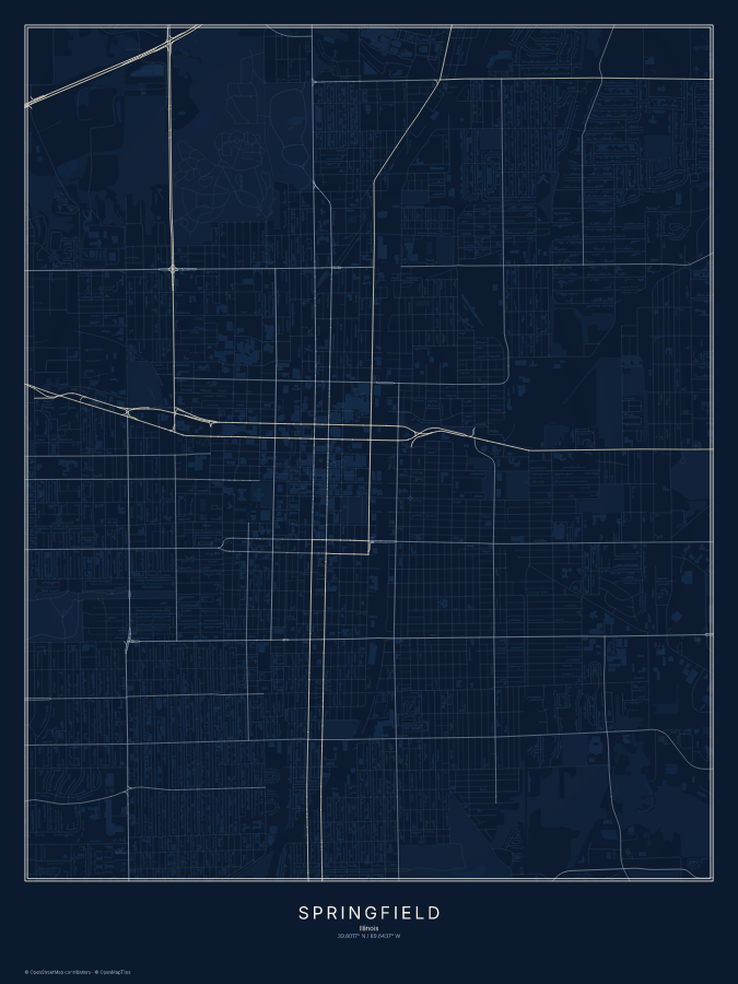Springfield map poster, midnight style