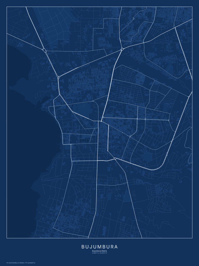 Bujumbura map poster, blueprint style