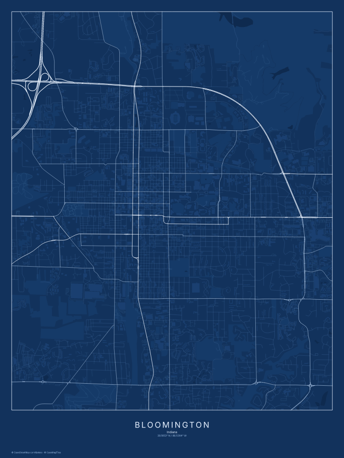 Bloomington map poster, blueprint style