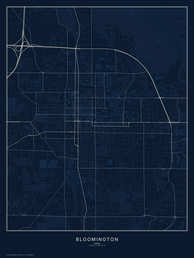 Bloomington map poster, midnight style