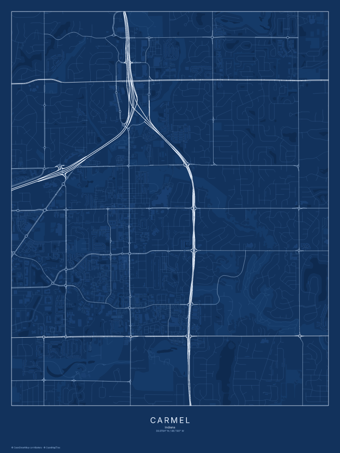 Carmel map poster, blueprint style
