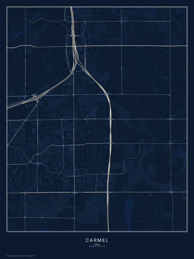 Carmel map poster, midnight style