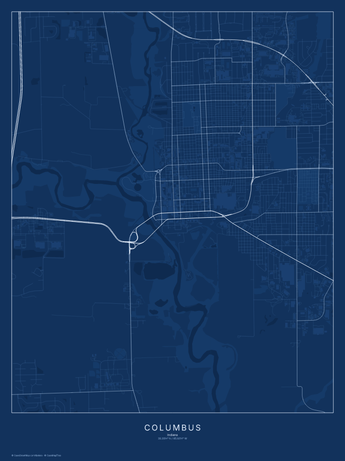 Columbus map poster, blueprint style