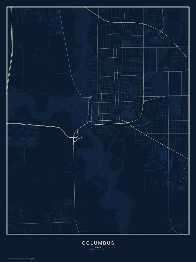 Columbus map poster, midnight style