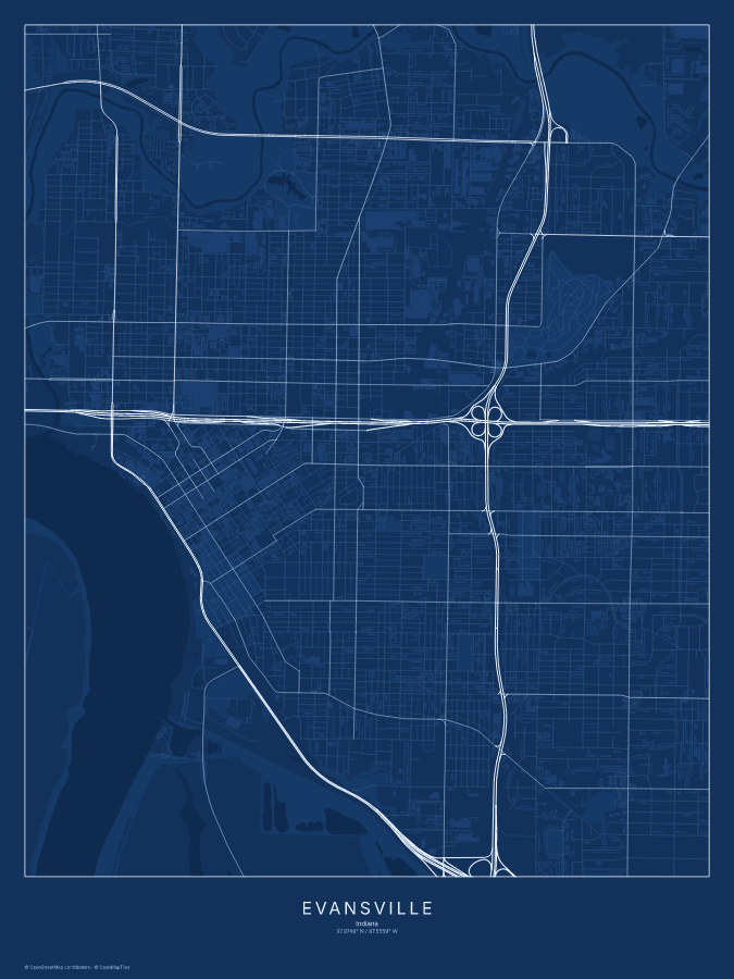Evansville map poster, blueprint style