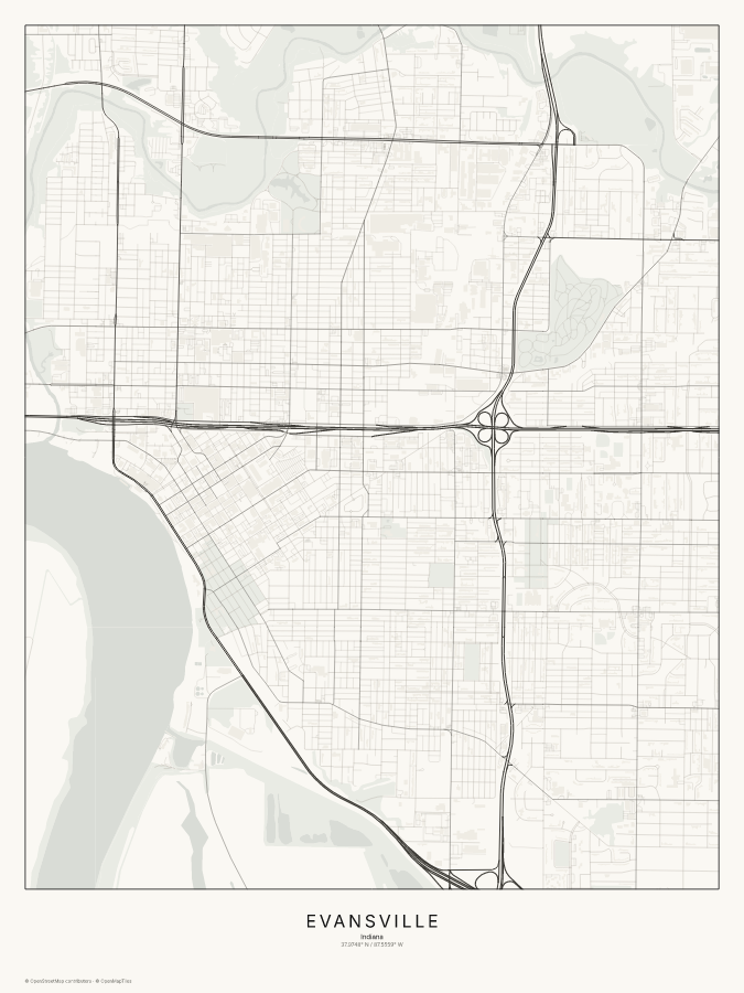 Evansville map poster, classic style