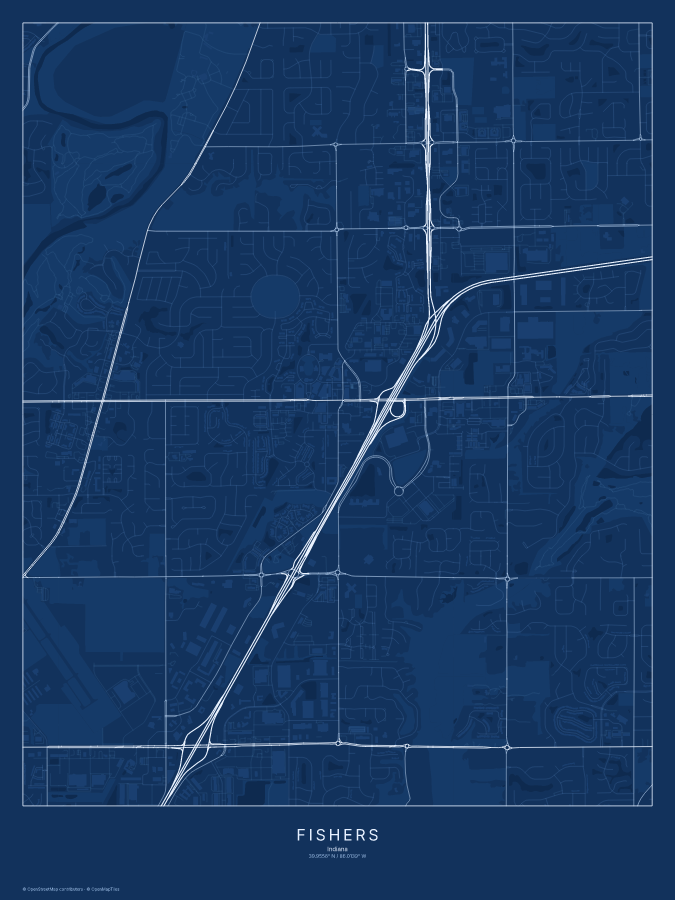 Fishers map poster, blueprint style