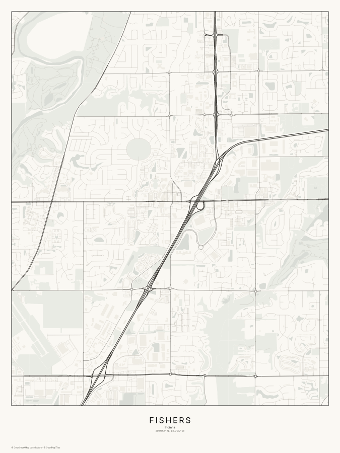Fishers map poster, classic style