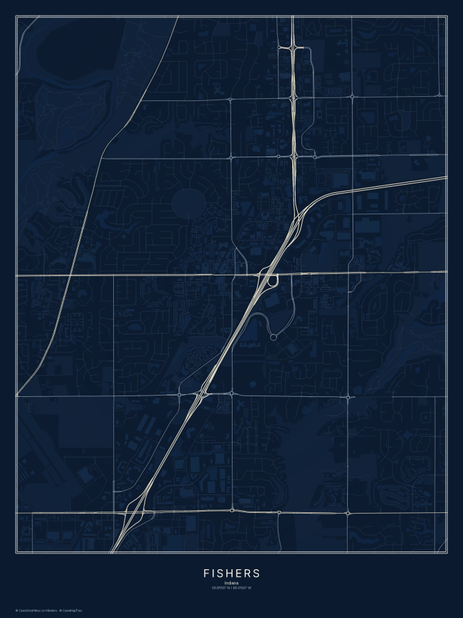 Fishers map poster, midnight style