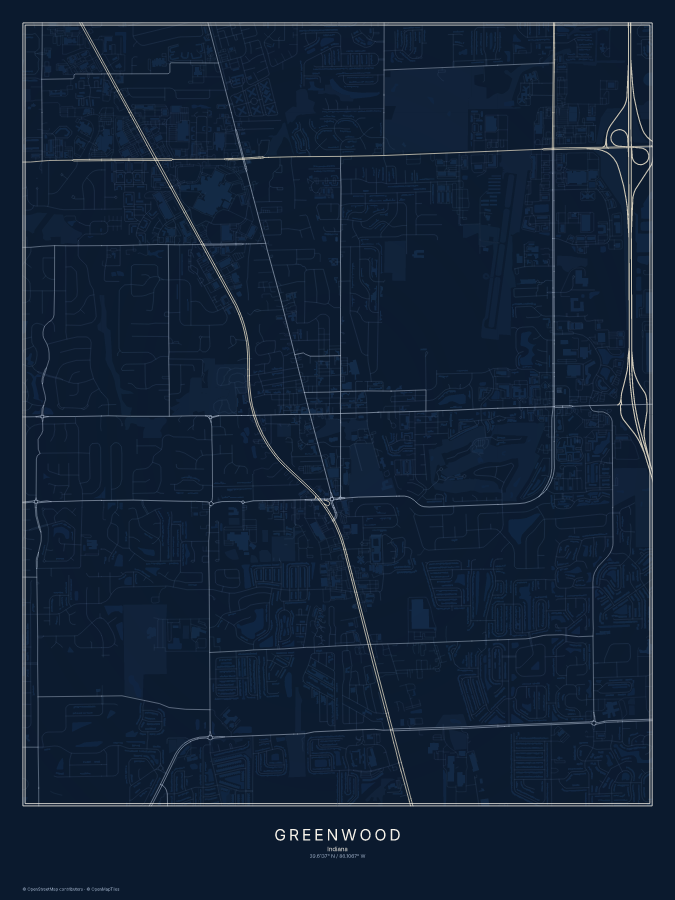 Greenwood map poster, midnight style