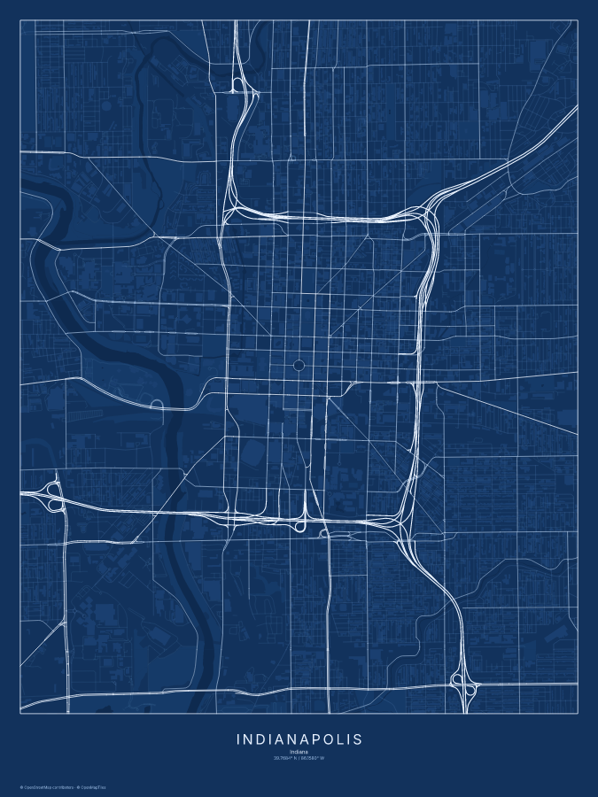 Indianapolis map poster, blueprint style