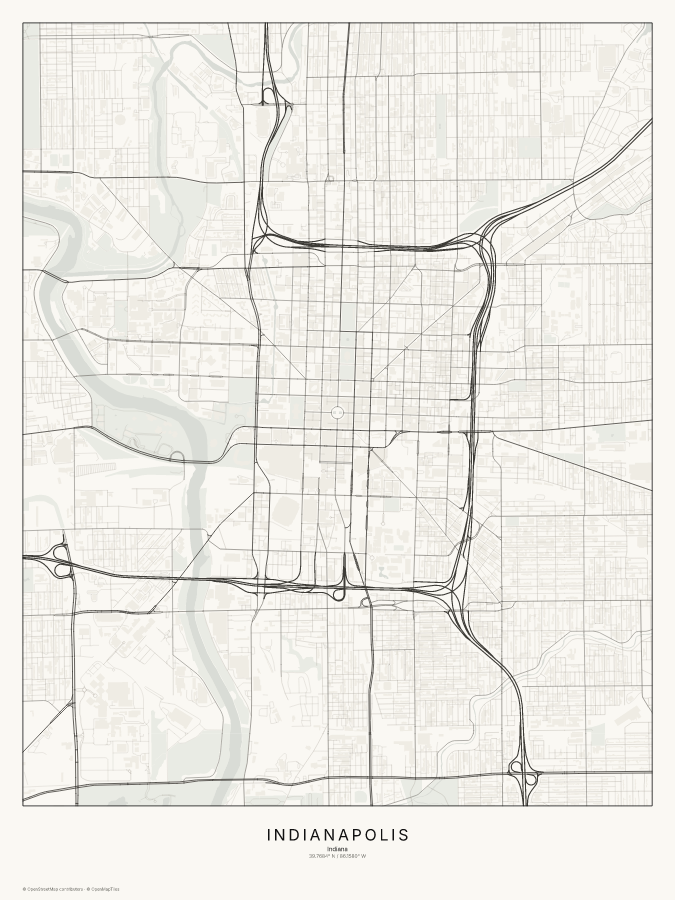 Indianapolis map poster, classic style