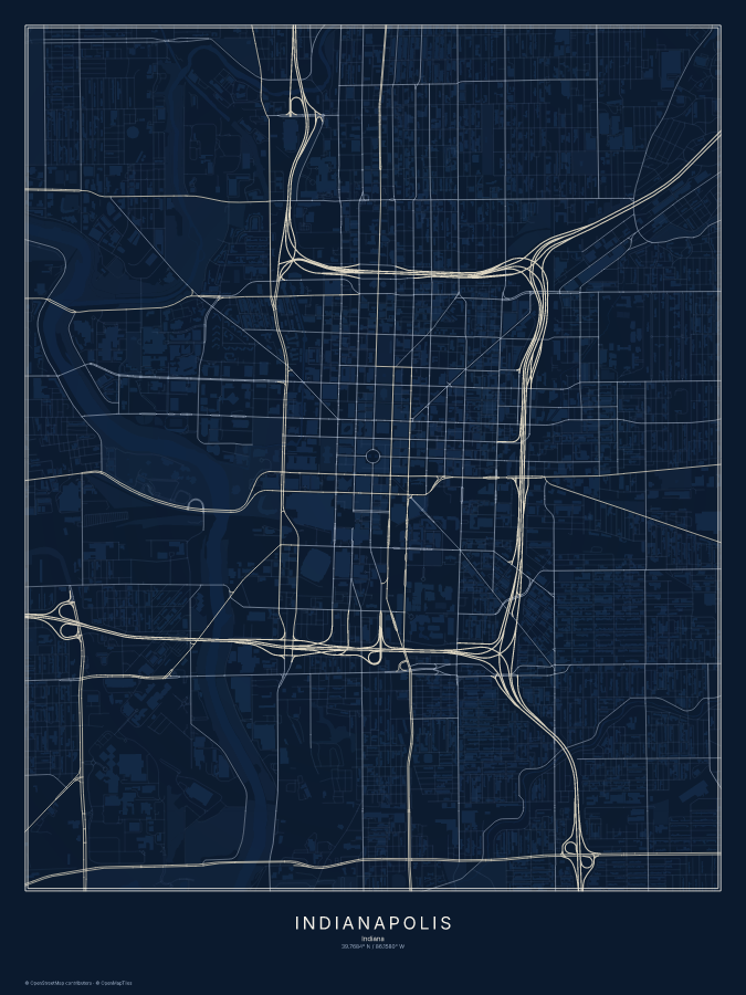 Indianapolis map poster, midnight style