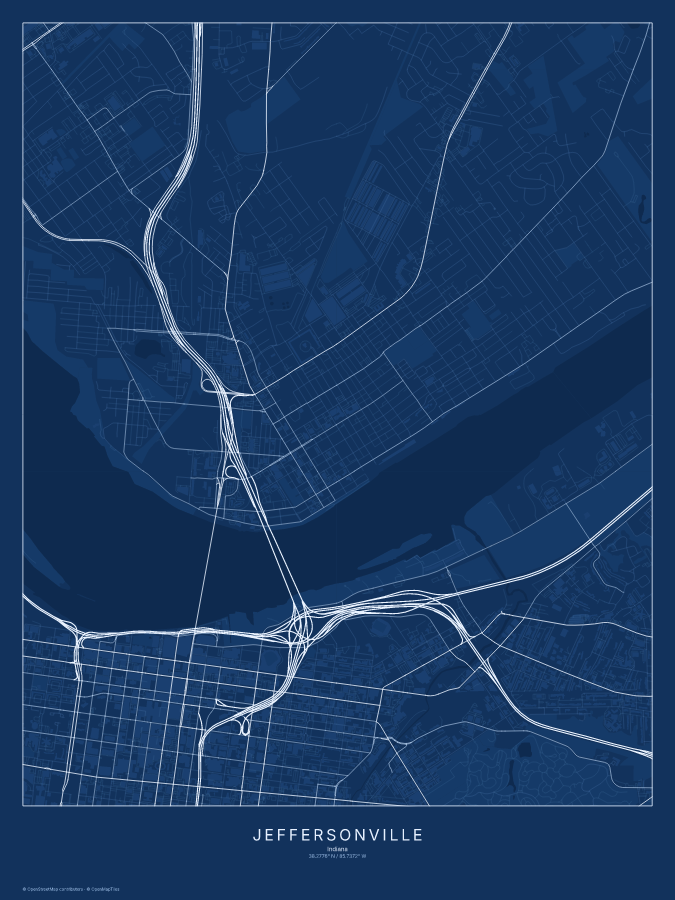 Jeffersonville map poster, blueprint style