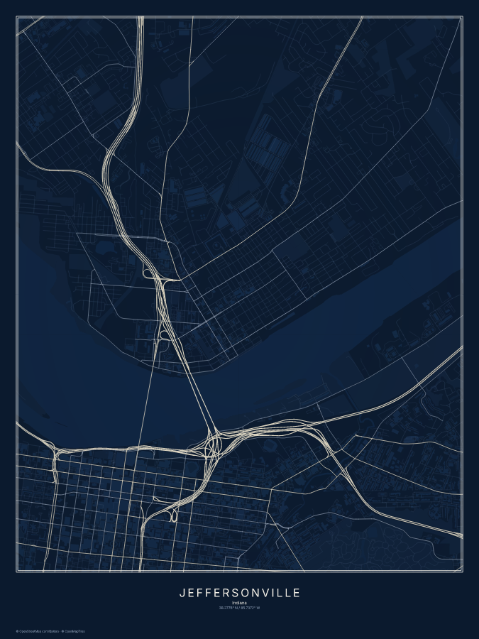 Jeffersonville map poster, midnight style
