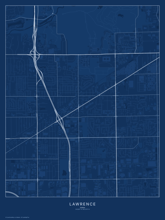 Lawrence map poster, blueprint style