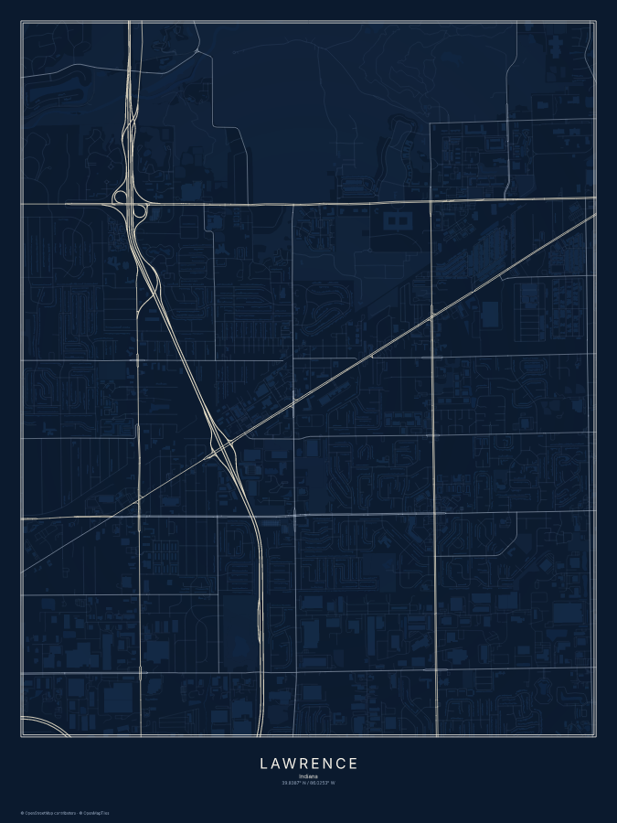 Lawrence map poster, midnight style
