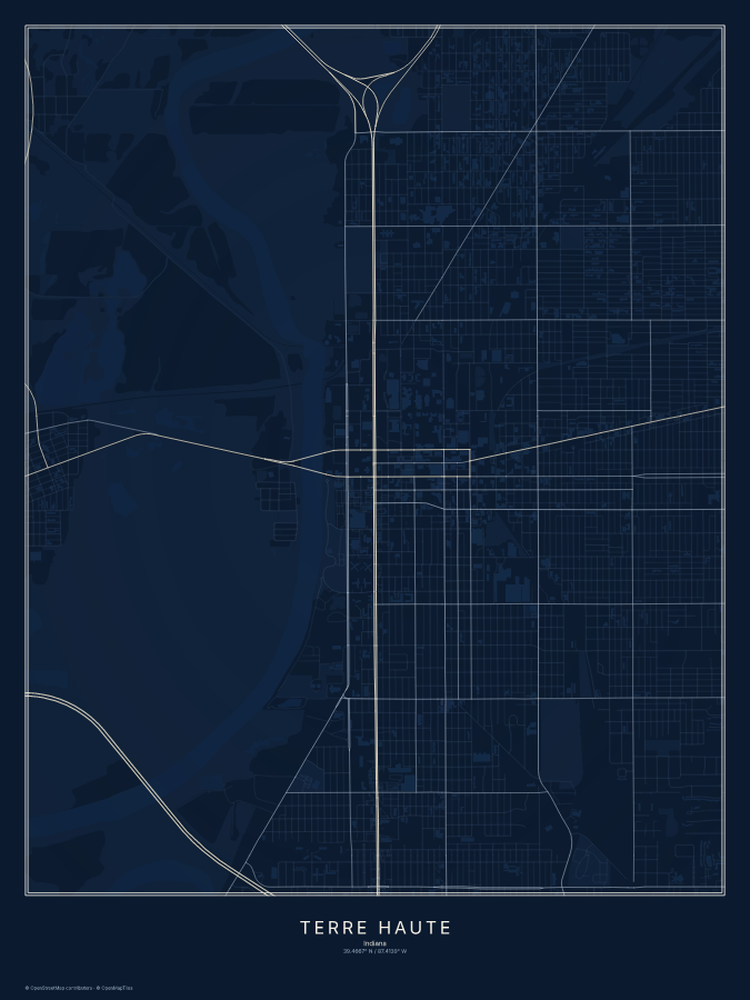 Terre Haute map poster, midnight style