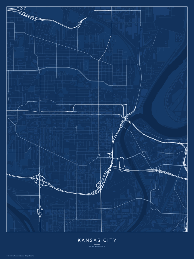 Kansas City map poster, blueprint style