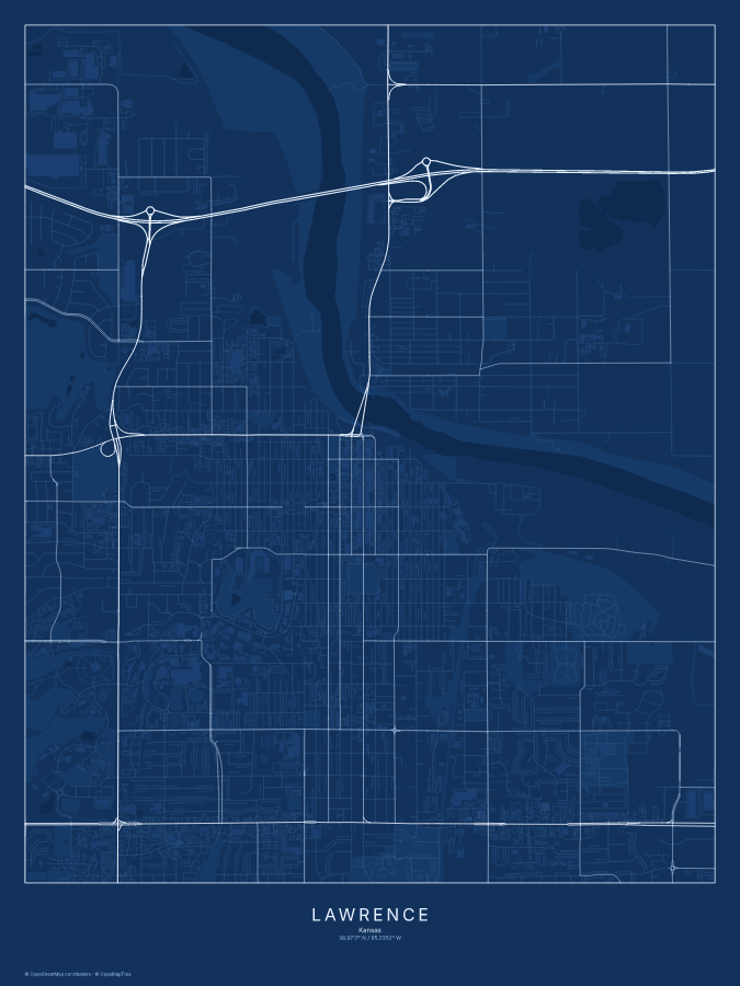 Lawrence map poster, blueprint style