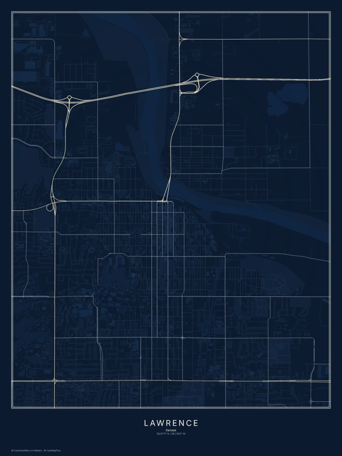 Lawrence map poster, midnight style