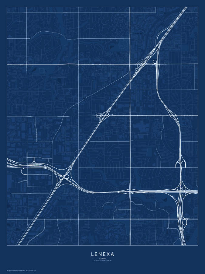 Lenexa map poster, blueprint style