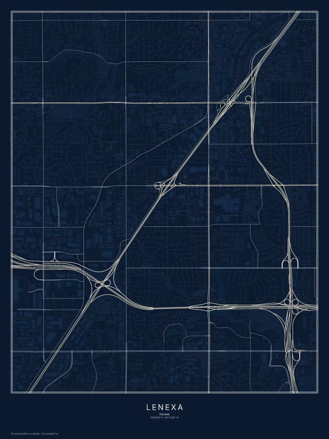 Lenexa map poster, midnight style