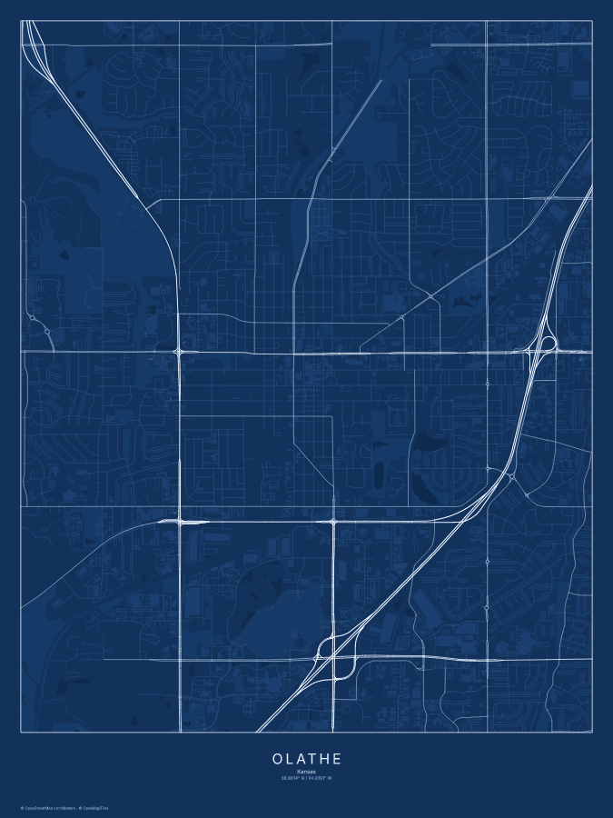 Olathe map poster, blueprint style