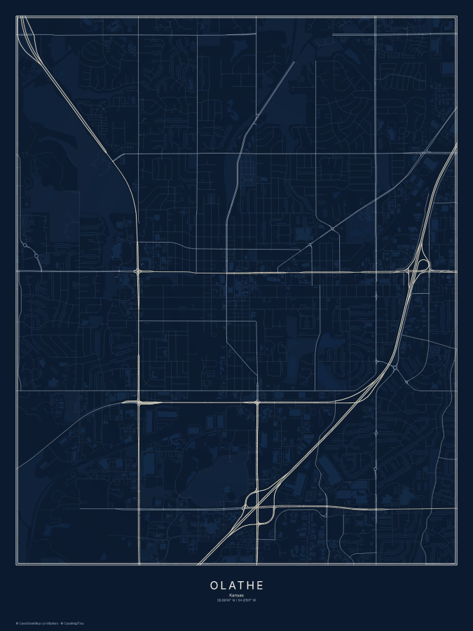 Olathe map poster, midnight style