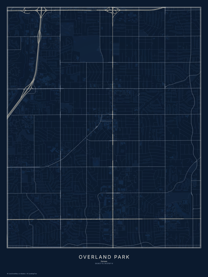 Overland Park map poster, midnight style