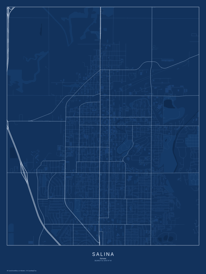 Salina map poster, blueprint style