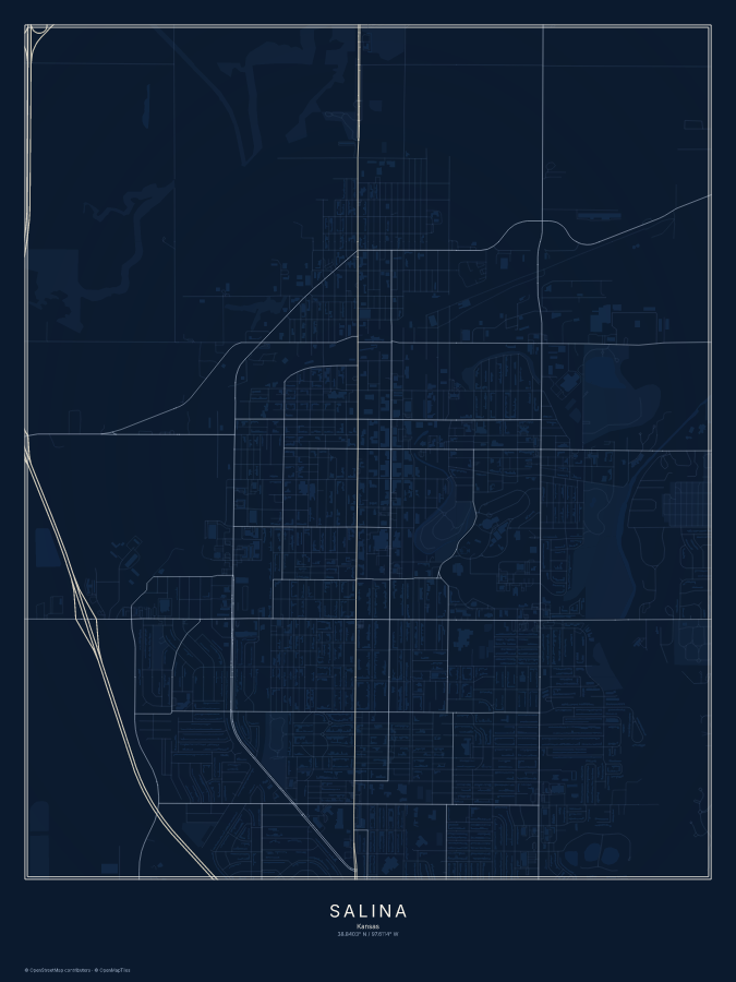 Salina map poster, midnight style