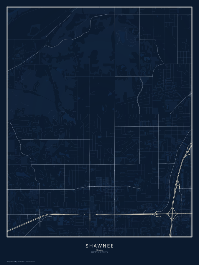 Shawnee map poster, midnight style