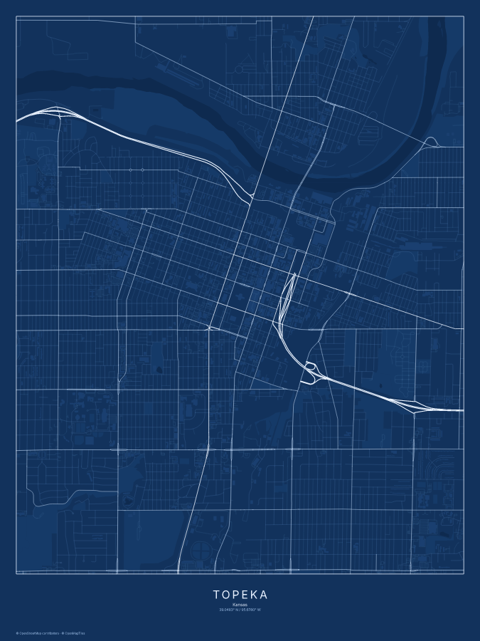 Topeka map poster, blueprint style