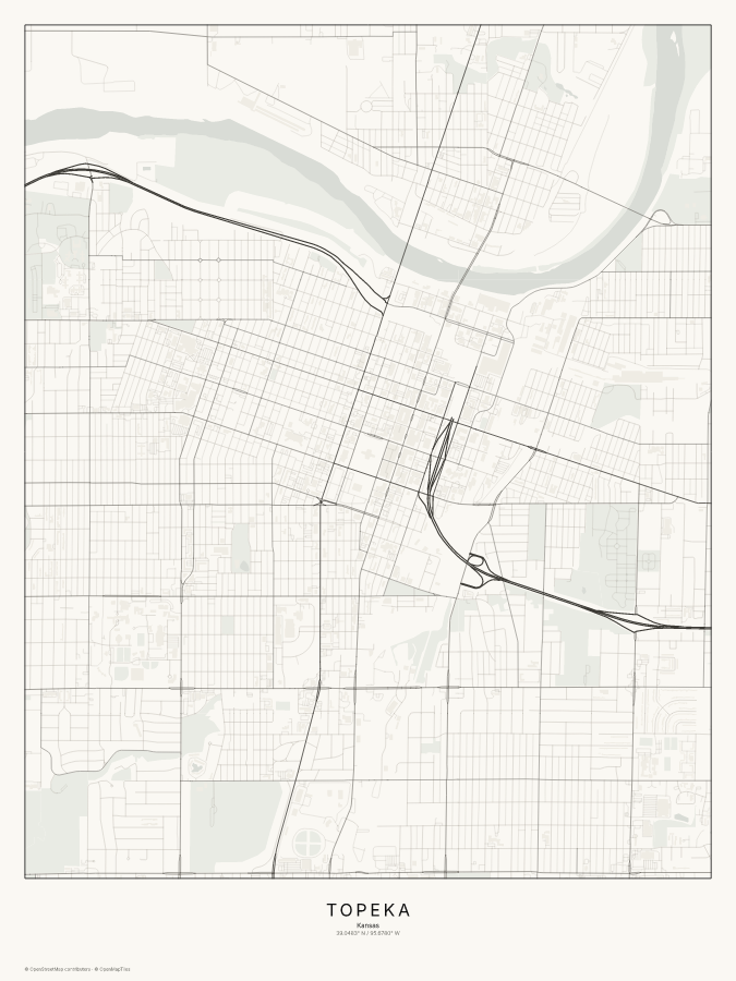 Topeka map poster, classic style