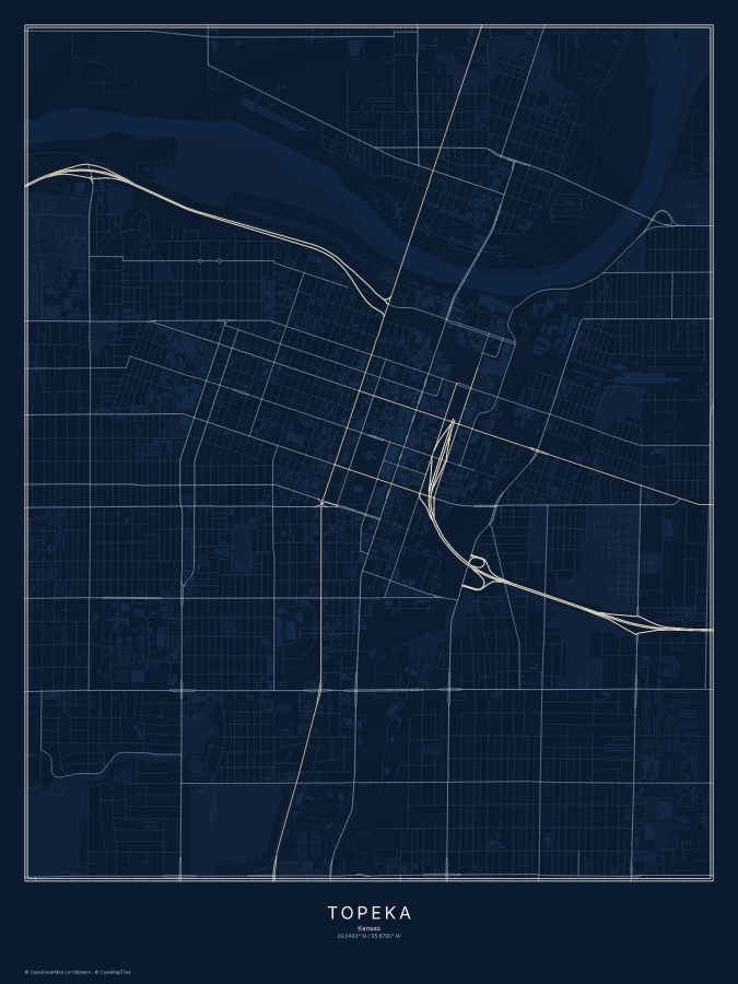 Topeka map poster, midnight style
