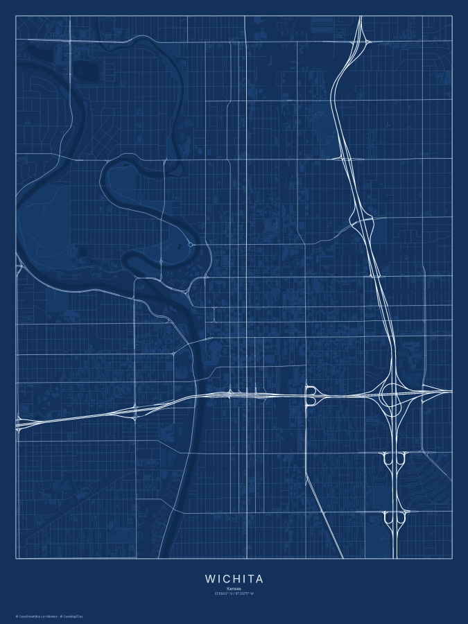 Wichita map poster, blueprint style