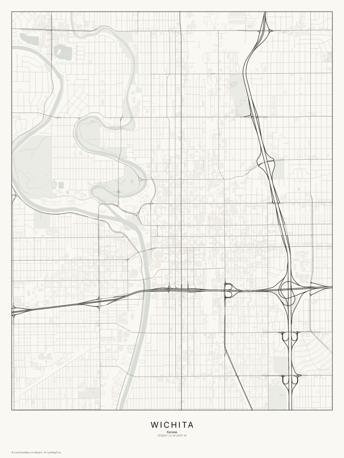 Wichita map poster, classic style