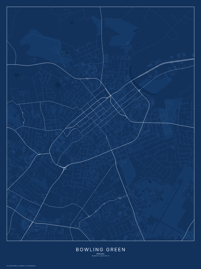 Bowling Green map poster, blueprint style