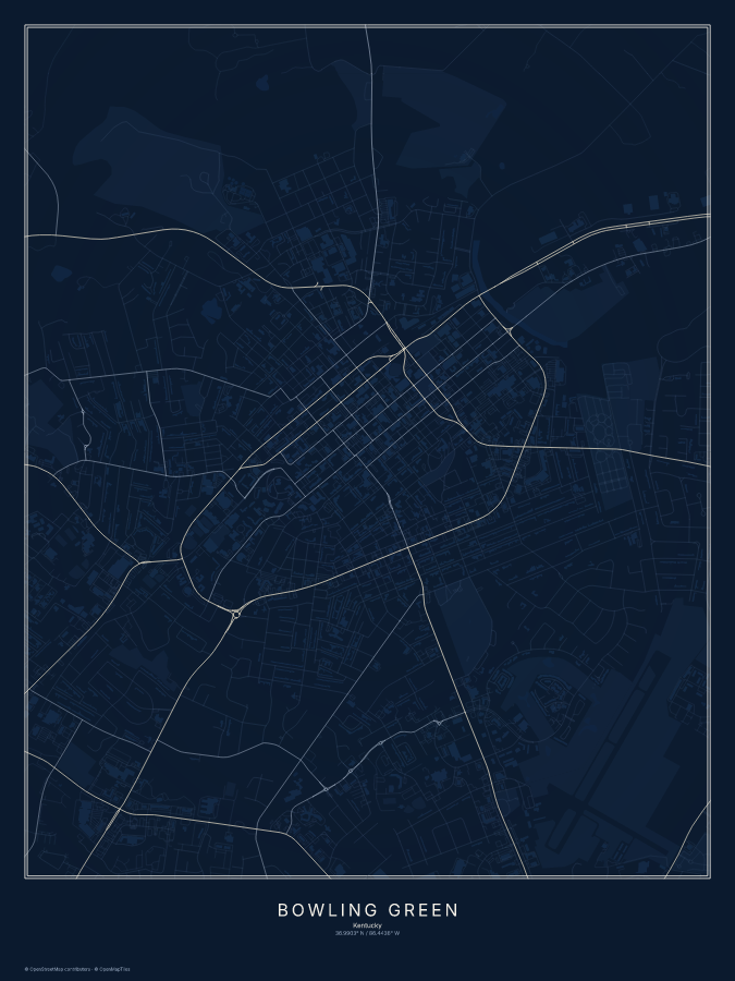Bowling Green map poster, midnight style
