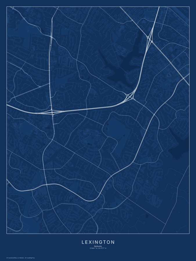 Lexington map poster, blueprint style