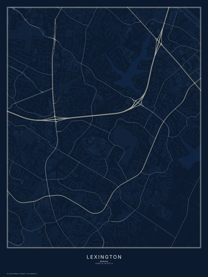 Lexington map poster, midnight style