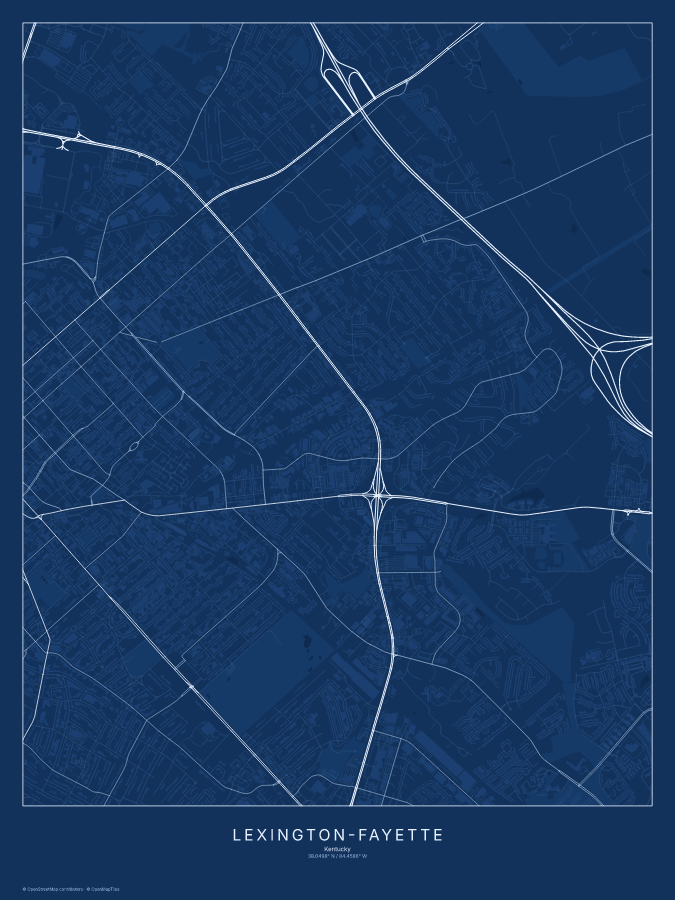 Lexington-Fayette map poster, blueprint style