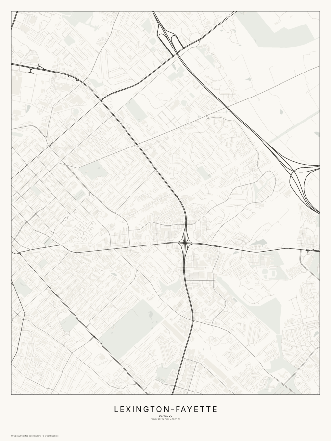 Lexington-Fayette map poster, classic style