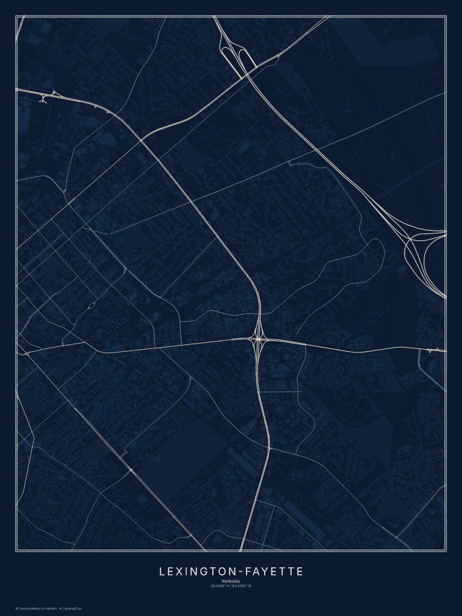Lexington-Fayette map poster, midnight style