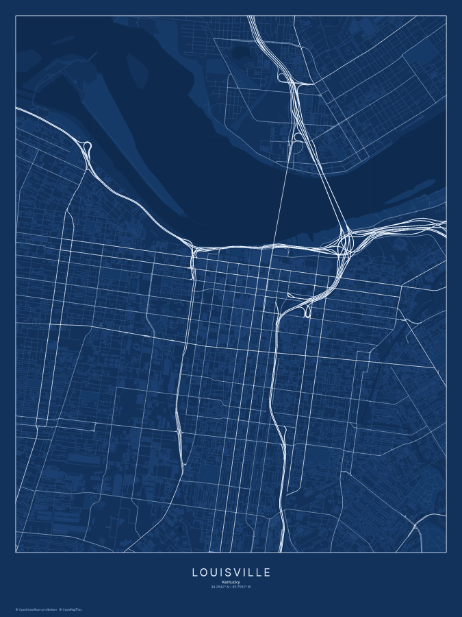 Louisville map poster, blueprint style
