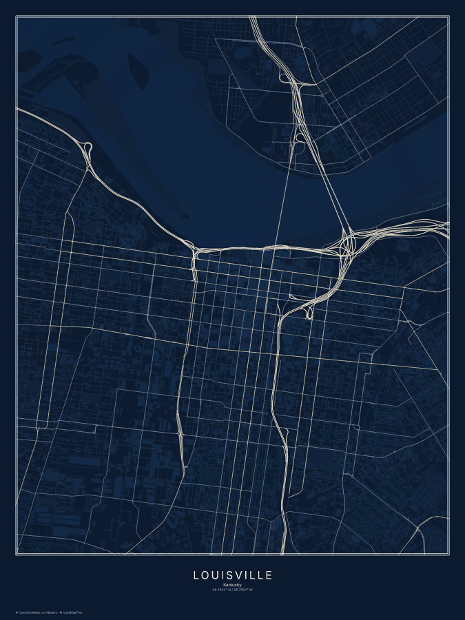 Louisville map poster, midnight style