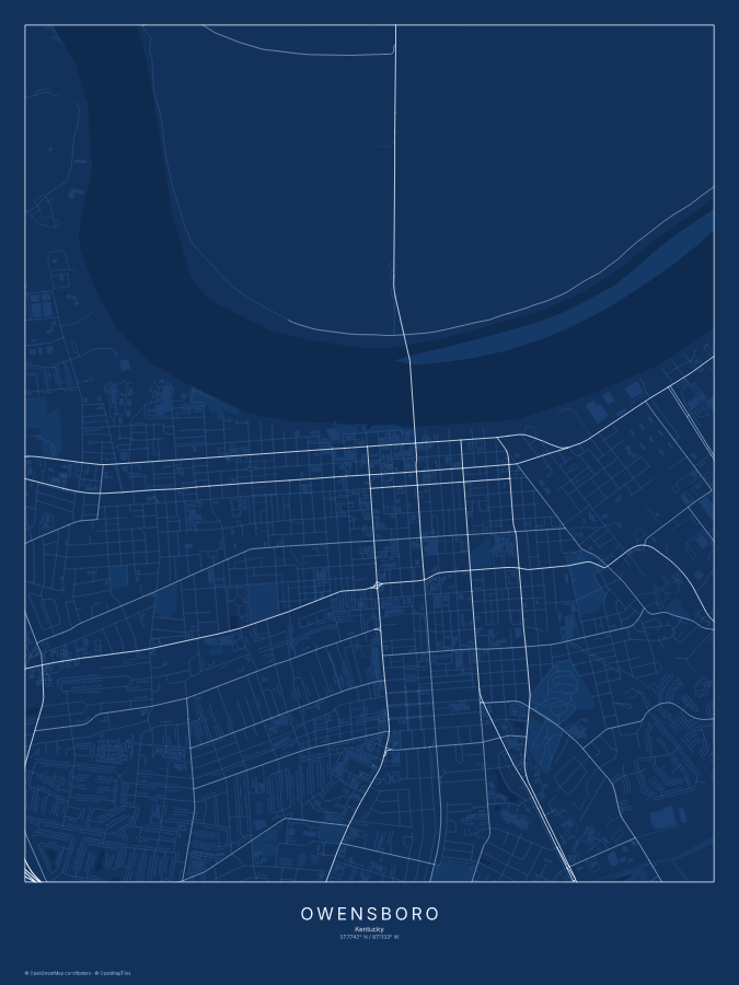 Owensboro map poster, blueprint style